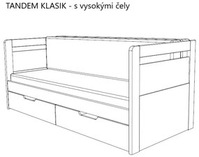 BMB TANDEM KLASIK s roštom a úložným priestorom 80 x 200 cm - rozkladacia posteľ z bukového masívu vysoká ľavá, buk masív