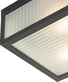 Vonkajšie stropné svietidlo čierne s rebrovaným sklom 2-žiarovkové IP44 - Charlois