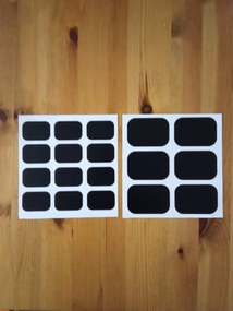 Sada štítkov / nálepiek, štítok čierny Obdĺžnik so zaoblenými rohmi - 18 ks Farba: biela