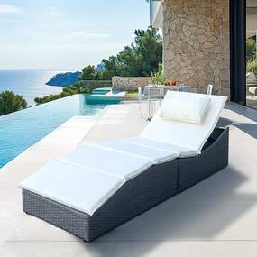 Polohovateľné ratanové lehátko SAVANA sivá/béžová