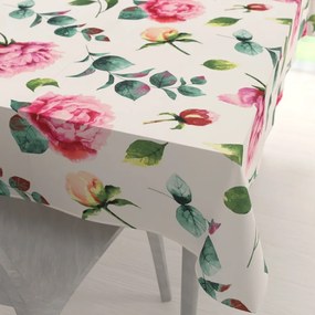 Biante Bavlnený obdĺžnikový obrus Sandra SA-715 Veľké ružovočervené pivonky na smotanovom 120x180 cm