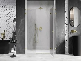 Mexen Lunar L, výklopné pravé sprchové dvere 155 cm, číre sklo, zlatý profil, 834SL-155-050-50-00-P
