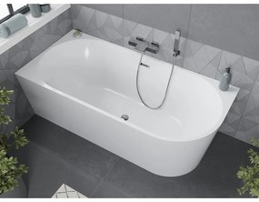 Mexen Mia, voľne stojaca rohová vaňa ľavá 160 x 80 cm, biela, chrómový prepad, 52691608000L-01