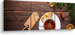 Obraz - hrnček s dekoráciami (s hodinami) (90x30 cm)