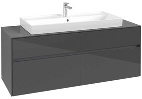 VILLEROY &amp; BOCH Collaro závesná skrinka pod umývadlo na dosku (umývadlo v strede), 4 zásuvky, 1400 x 500 x 548 mm, Glossy Grey, C09200FP