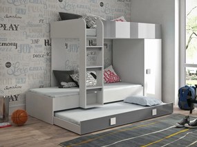 Poschodová posteľ Tomson 2, Farby: biela / sivý lesk + biely lesk