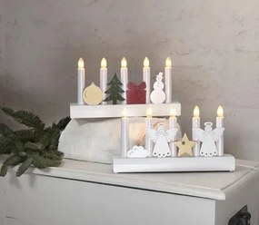 POLAR Dekoratívny päťramenný svietnik s vianočnými motívmi JULIA, 15W, biely