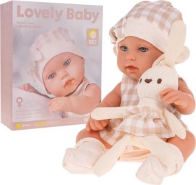 Bábika Lovely Baby s košíkom a zajačikom béžová