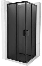 Mexen Rio, štvorcový sprchovací kút s posuvnými dverami 80(dvere) x 80(dvere) x 190 cm, 6mm šedé sklo, čierny profil, 860-080-080-70-40