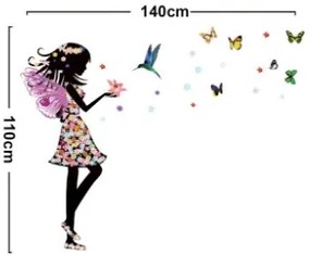 Samolepka na stenu "Víla s kolibríkom" 110x140 cm