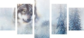 5-dielny obraz portrét vlka v umeleckom prevedení
