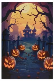 Nástenná maľba Pumpkin Cemetery, 9 LED diód, 60,5 x 40 cm