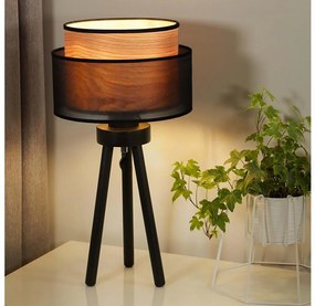 Duolla - Stolná lampa WOOD BOHO 1xE27/15W/230V pr. 25 cm čierna/béžová