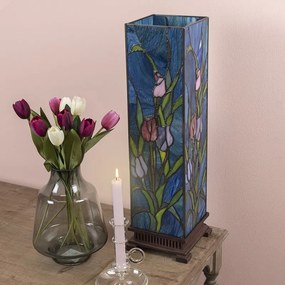 Modrá hranatá stolná lampa Tiffany s tulipánmi Toulipp - 24*58.5 cm/ 1*60W