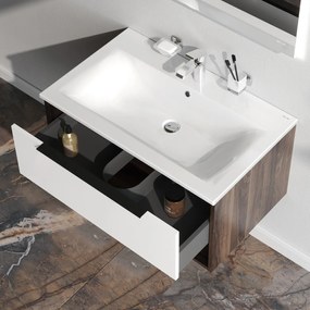 Skrinka s umývadlom 80 AM.PM Flash MNAFHX0801WG závesná, 2 zásuvky, lesklá biela