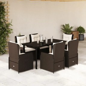 vidaXL 7-dielna záhradná jedálenská súprava a vankúše hnedá polyratan