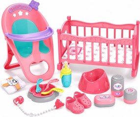 LEAN Toys Sada 3 v 1 – interaktívna bábika Bobas Sika, ktorá plače, kolíska, kočík a príslušenstvo