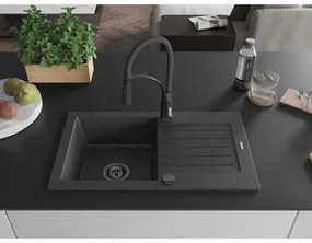 Mexen Pablo, 1-komorový granitový drez 752x436x161 mm a drezová batéria Aster, čierna škvrnitá, 6510-76-73450-70-B