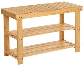 Lavica na topánky, bambus, farba-prírodné drevo, 45x70x28cm