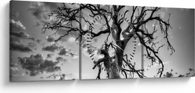 Obraz - Čiernobiely strom (s hodinami) (90x30 cm)