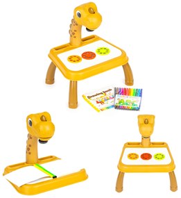 Projektor na kreslenie s dinosaurami, 12 fixiek, 24 vzorov, žltý