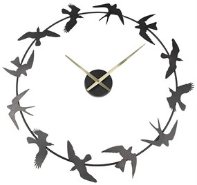 Čierne antik nástenné kovové hodiny s vtáčikmi - 69*4*66 cm / 1*AA