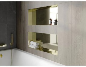 Mexen X-Wall-NR, polička na zapustenie pod obklad bez goliera 75 x 30 cm, zlatá lesklá, 1951753010