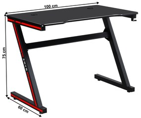 Herný stôl/počítačový stôl, čierna/červená, MACKENZIE 100cm