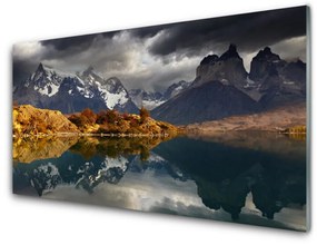 Obraz na akrylátovom skle Hora jazero príroda 140x70 cm