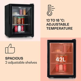 Klarstein Brooklyn 42, mini chladnička, sklenené dvere, LED osvetlenie, police