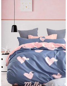 Modro-ružové predĺžené obliečky na dvojlôžko z bavlny Renforcé s plachtou/4-dielne 200x220 cm Beloved – Mila Home