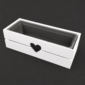 AMADEA Drevený obal s hrantíkom so srdcom biely, 52x21,5x17cm Český výrobok