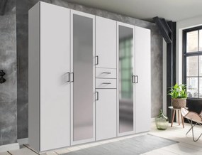 Šatníková skriňa so zrkadlami Düsseldorf, 225 cm, biela