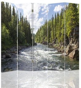 Ozdobný paraván Forest Green River Příroda - 180x170 cm, päťdielny, obojstranný paraván 360°