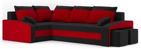 Rozkladacia rohová sedacia súprava s taburetkami GRANDE Čierna/červená Ľavá