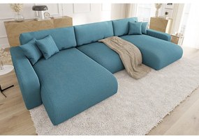 Tyrkysová menčestrová rozkladacia/s úložným priestorom rohová pohovka Sara – Ropez