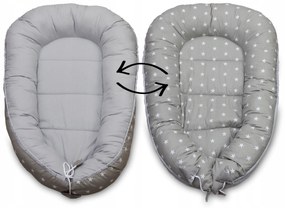 Obojstranné hniezdočko (kokon) pre bábätko - BABYMAM PREMIUM set 7v1 - Malé biele hviezdičky so šedou Minky