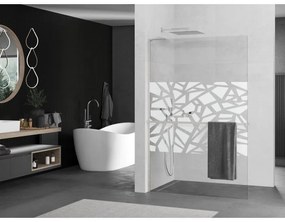 Mexen Kioto+ L, sprchová zástena Walk-In s poličkou a vešiakom 100 x 200 cm, 8mm číre sklo biely vzor, brúsená oceľ profil, 800-100-123-97-85