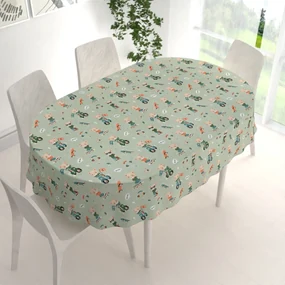 Biante Detský bavlnený oválny obrus Sandra SA-468 Medvedíkovia na motorkách na zelenom 120x180 cm