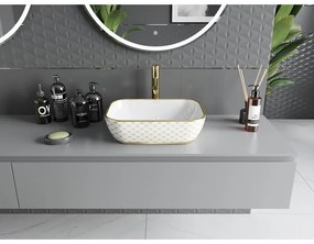 Mexen Rita, umývadlo na dosku 45x32x14 cm, biela lesklá-zlatý vzor, 21084509