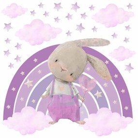 Gario Detská nálepka na stenu Zajačik na dúhe s hviezdami Farba: Ružová