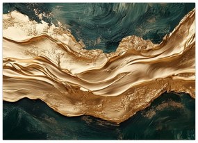 Obraz - Zelená abstrakcia so zlatom II. (70x50 cm)