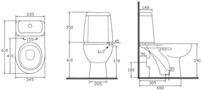 Aqualine, RIGA WC kombi, zadný odpad, splachovací mechanizmus, RG601