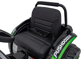 Zelený detský traktorový bager na batérie + pohyblivé rameno + diaľkové ovládanie + pomalý štart + FM rádio + LED