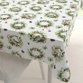 Biante Teflónový obdĺžnikový obrus TF-103 Vianočné vence s vtáčikmi na bielom 80x120 cm
