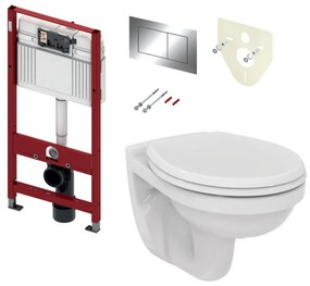 TECE set 1- Inštalačný modul s nádržkou UNI pre WC + tlačidlo chróm + úchyt + zvuková izolácia + závesné WC + WC sedátko