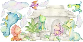 Nálepka na stenu pre deti kreslený svet dinosaurov 60 x 120 cm