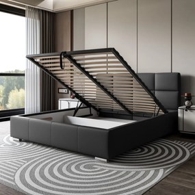 LUISI 180X200 ČALÚNENÁ MANŽELSKÁ POSTEĽ ČIERNA EKO-KOŽA S ÚLOŽNÝM PRIESTOROM