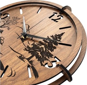 Nástenné hodiny s motívom lesa a 3D panorámou hôr | SENTOP HDF0600-WENGE