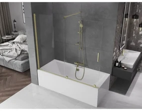 Mexen Velar, 2-krídlová posuvná vaňová zástena 180 x 150 cm, 8mm číre sklo, zlatý matný profil, 896-180-000-01-55
